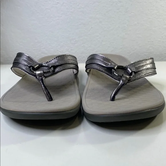 Vionic Women's Aloe Leather Pewter Metallic Flip Flop Thong Sandals Size 11 - Picture 4 of 10